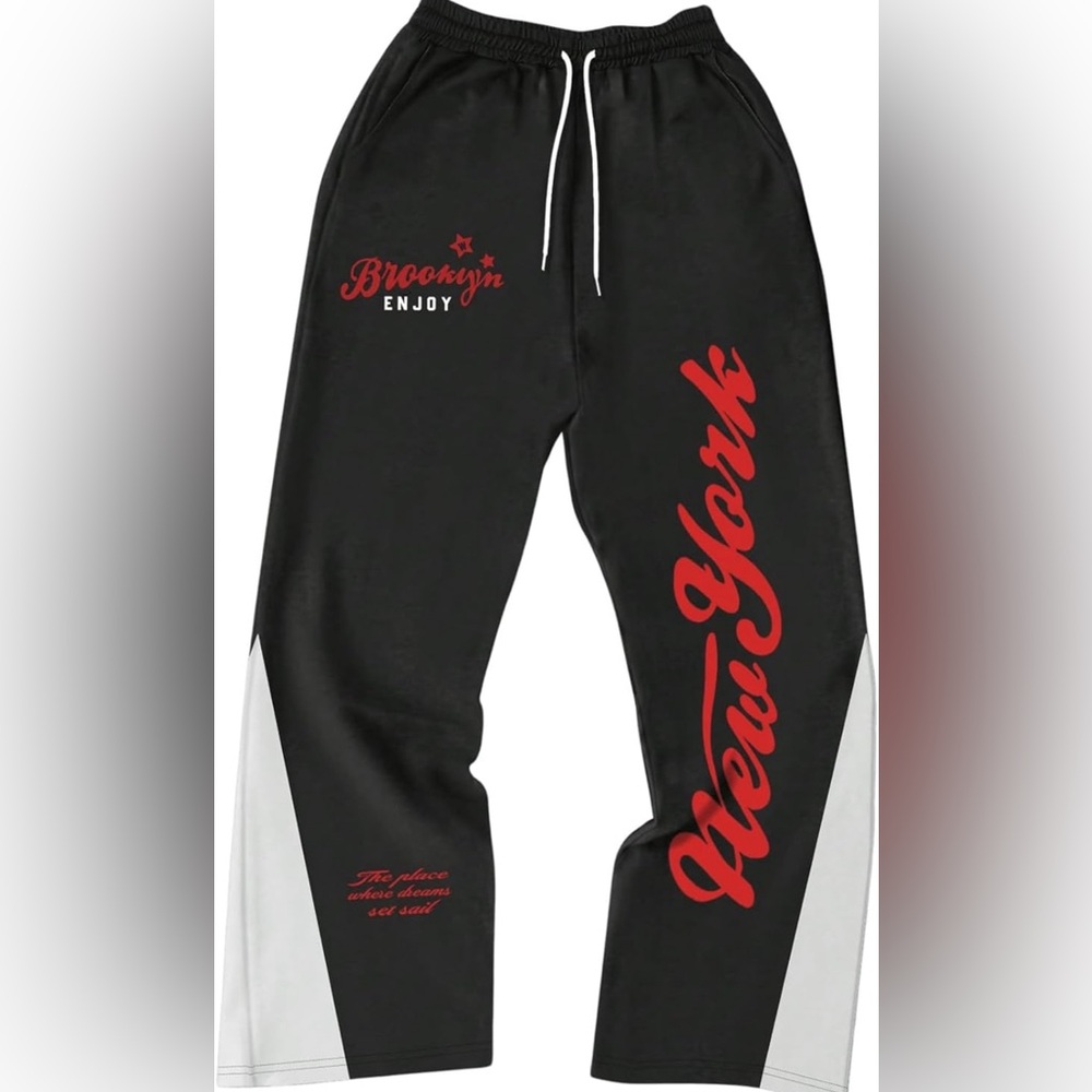 SHENHE Black & Red Graphic Wide Leg Sweatpants
